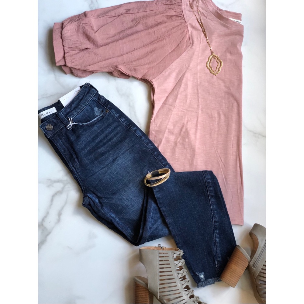 ⭐️ last one ⭐️umgee mauve 3/4 puff sleeve top S - Picture 4 of 8